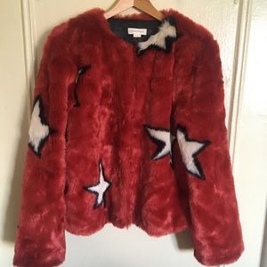 Faux Fur Jacket with Stars, Alphamoment Orange Coat
